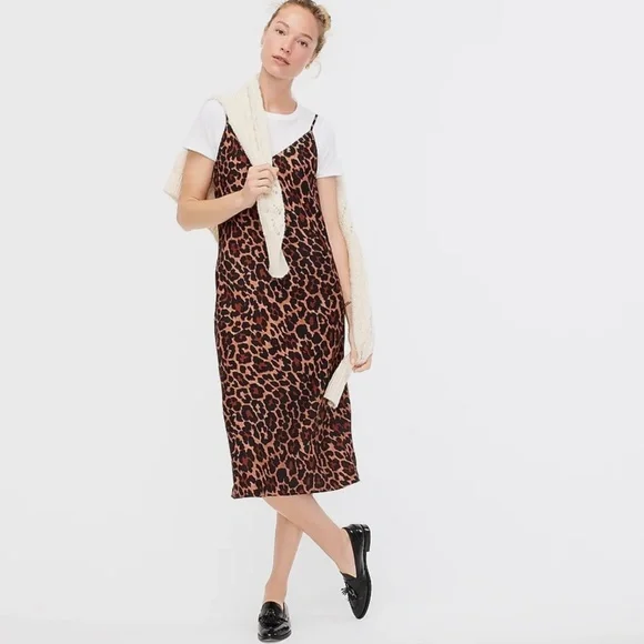 J. Crew Darla Bias Cut Slip Dress in Leopard Brown Size 6 NEW NWT MSRP $128 - Picture 2 of 9